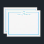 Monogram Initial Casual Sky Blue Border Stationery Anteckningskort<br><div class="desc">This design features a thin double border with space for a monogram and name and coordinating back design. Click the customize button if you would like to adjust the design elements and/or further modify the text! Variations of this design, additional colors, as well as coordinating products are available in our...</div>