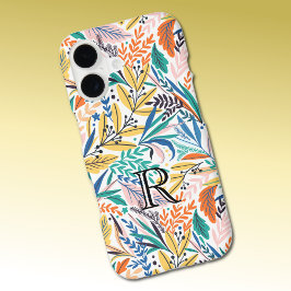 Monogram Initial Colorful Botanical Pattern