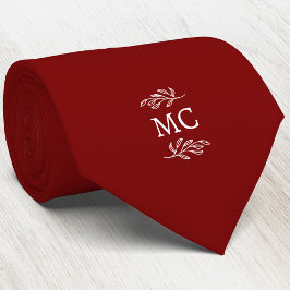 Monogram Initial Crest Botanical Leaf Burgundy Red Slips