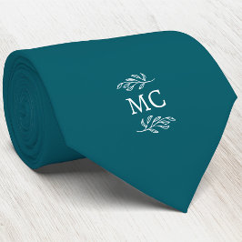 Monogram Initial Crest Botanical Leaf Teal Green Slips