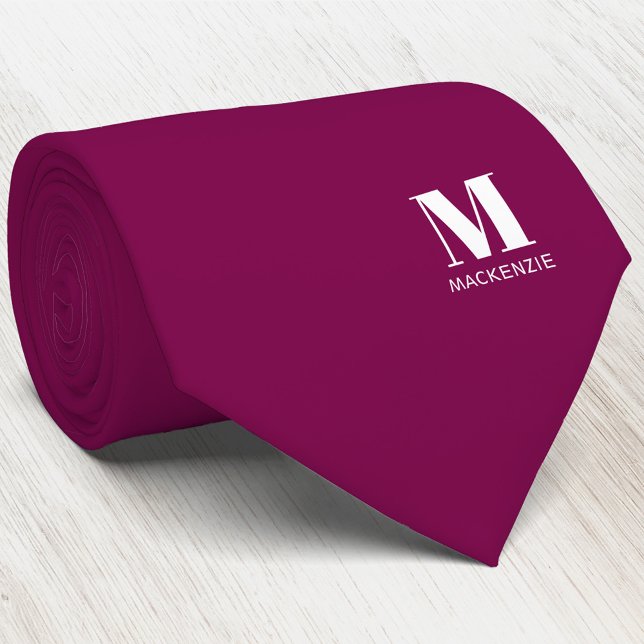 Monogram Initial Crest Personalized Burgundy Pink Slips (Simple modern minimalist monogram initial name crest neck tie)