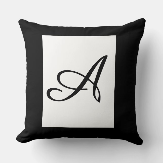 Monogram Initial Cursive A Svart Fyrkantig Kudd  Kudde (Framsida)