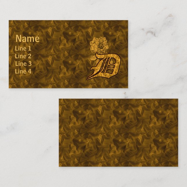 Monogram Initial D Elegant Guld Peony Blomma Visitkort (Fram/baksida)