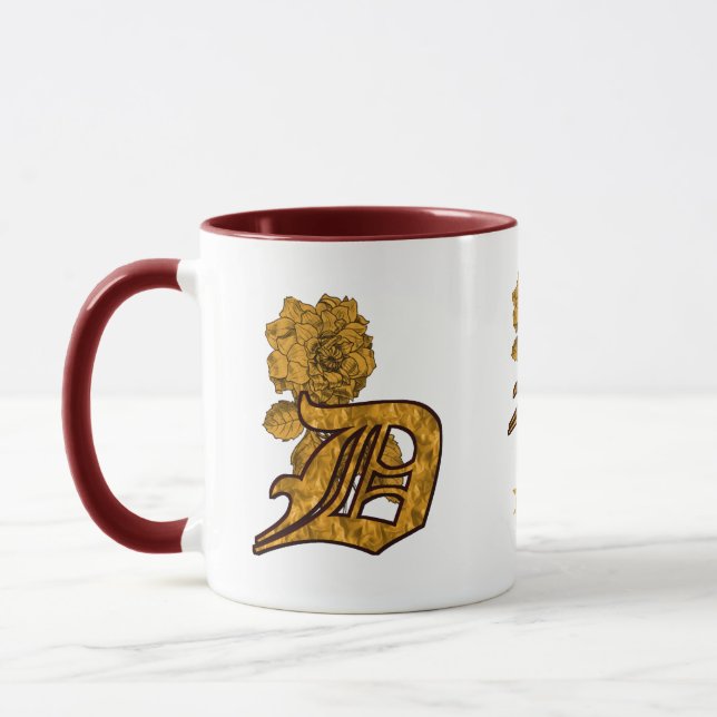 Monogram Initial D Elegant Guld Peony Personlig Mugg (Vänster)