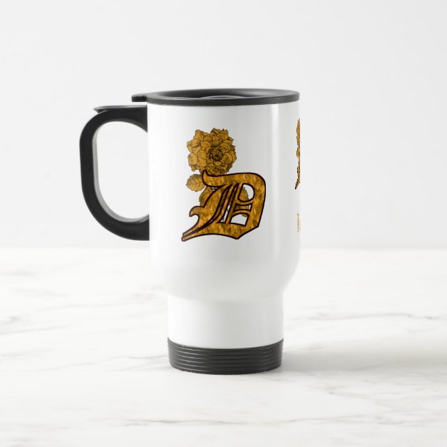 Monogram Initial D Elegant Guld Peony Personlig Resemugg (Vänster)