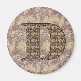 Monogram initial D Elegant Vintage Blommig Magnet