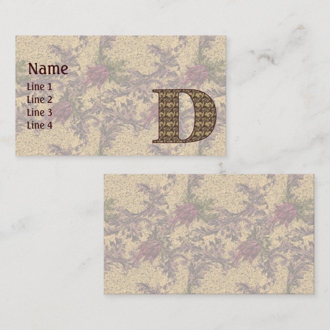 Monogram Initial D Elegant Vintage Blommig Visitkort (Fram/baksida)