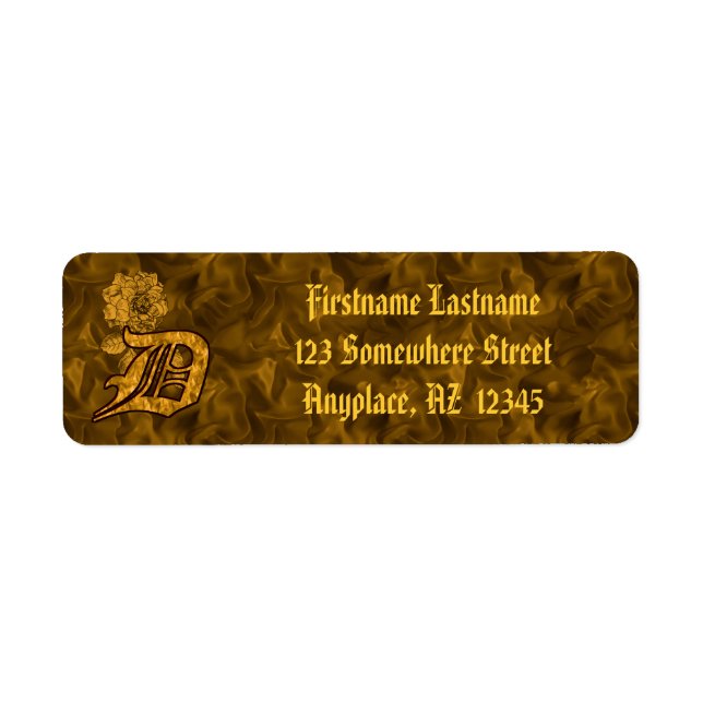 Monogram initial D Guld Peony Returadress  Etikett (Framsidan)
