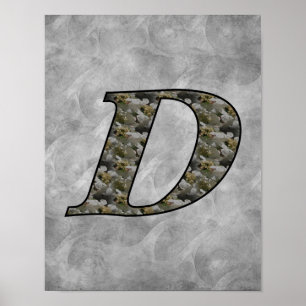 Monogram Initial D Hortensia Blommor Poster