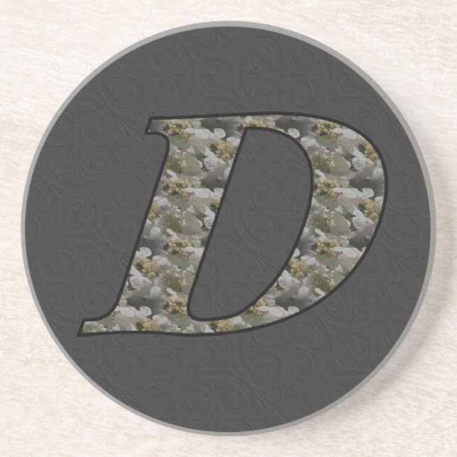 Monogram Initial D Hortensia Blommor Underlägg Sandsten (Framsidan)