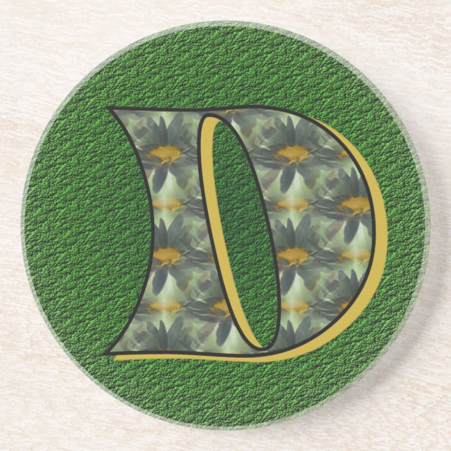 Monogram Initial D Prästkragar Blommig Konst Underlägg Sandsten (Framsidan)
