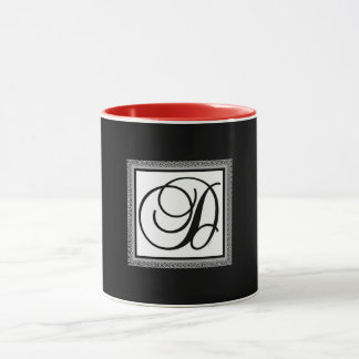 Monogram Initial D Röd Insida Svart Utsida Mugg