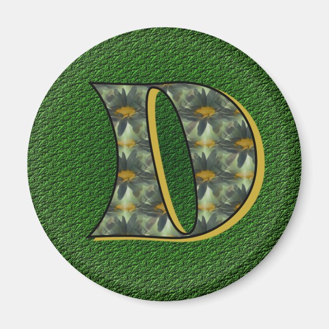 Monogram Initial D Tusenskönor Blommig Konst Magnet (Framsidan)