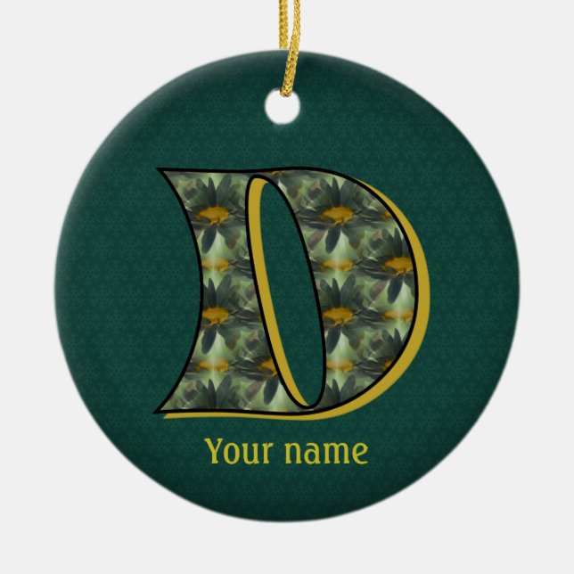 Monogram initial D Tusenskönor Blommig Konst Perso Julgransprydnad Keramik (Framsidan)