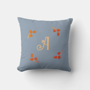 Monogram Initial Damblå Retro Röd Orange Bär Kudde