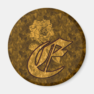 Monogram initial E Elegant guld peony blomma Magnet