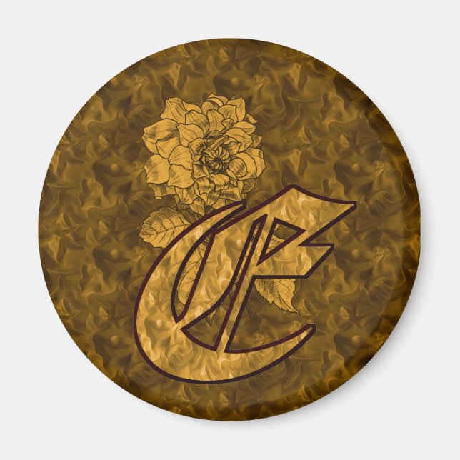 Monogram initial E Elegant guld peony blomma Magnet (Framsidan)