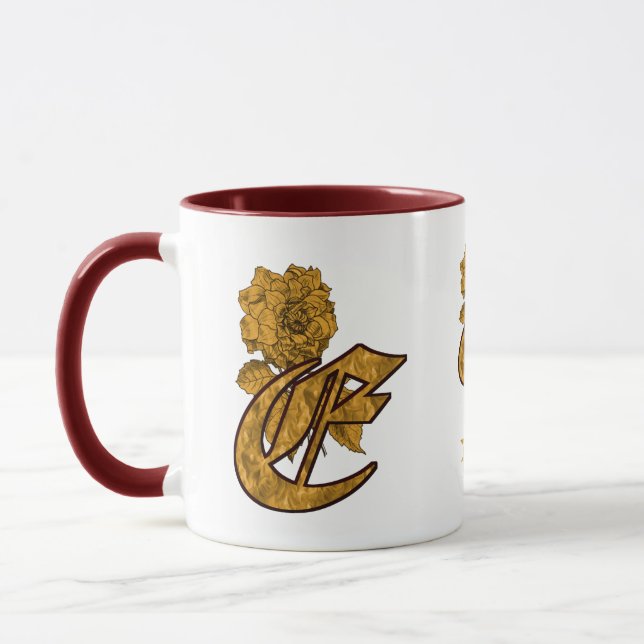 Monogram initial E Elegant guldpeony Personlig Mugg (Vänster)
