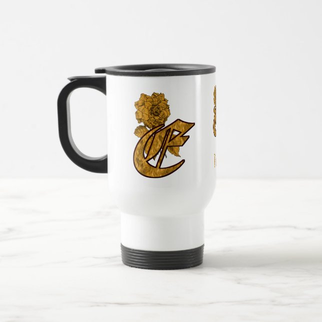 Monogram initial E Elegant guldpeony Personlig Resemugg (Vänster)