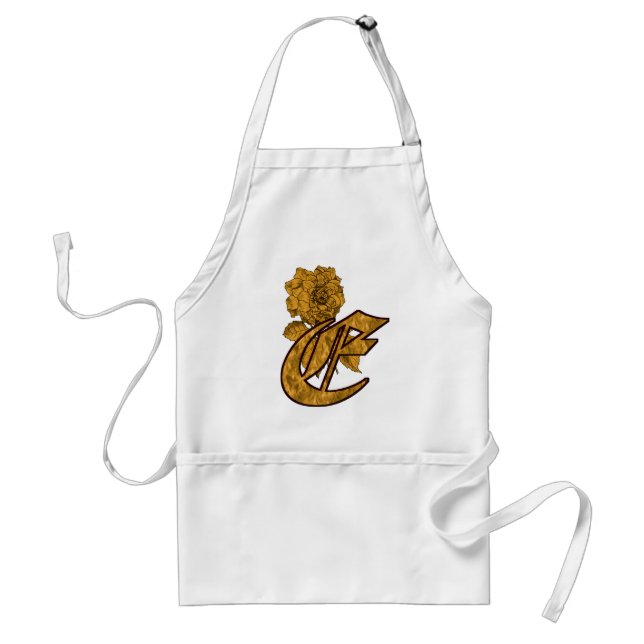 Monogram initial E Elegant guldpeonyblomma Förkläde (Framsidan)