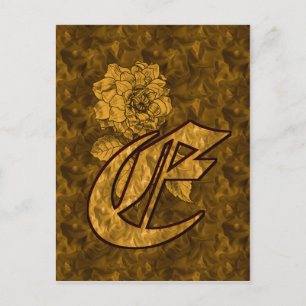 Monogram initial E Elegant guldpeonyblomma Vykort