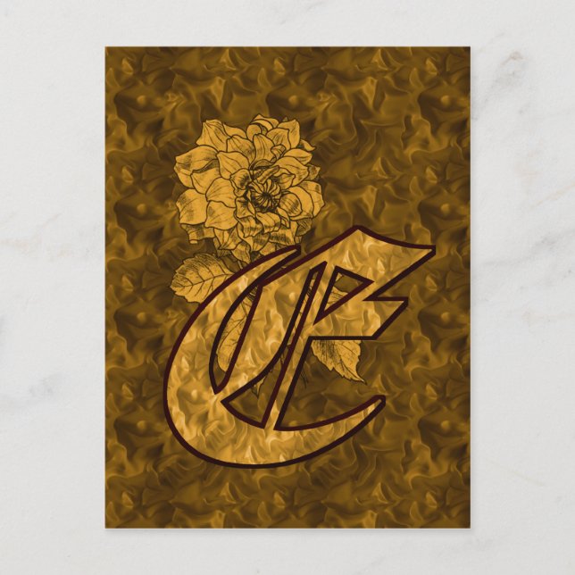 Monogram initial E Elegant guldpeonyblomma Vykort (Framsida)