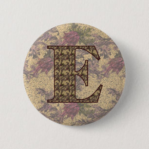 Monogram initial E Elegant Vintage Blommig Knapp