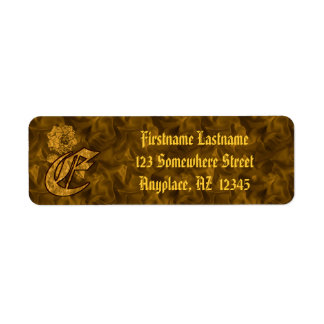 Monogram initial E guld peony returadress  Etikett