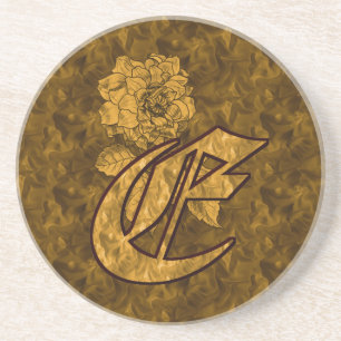 Monogram initial E guld pion blomma Underlägg Sandsten