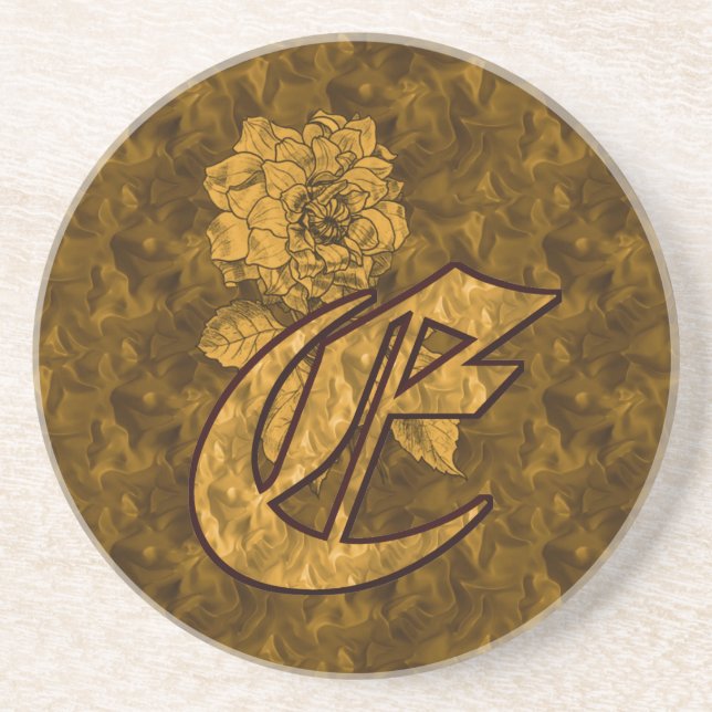 Monogram initial E guld pion blomma Underlägg Sandsten (Framsidan)