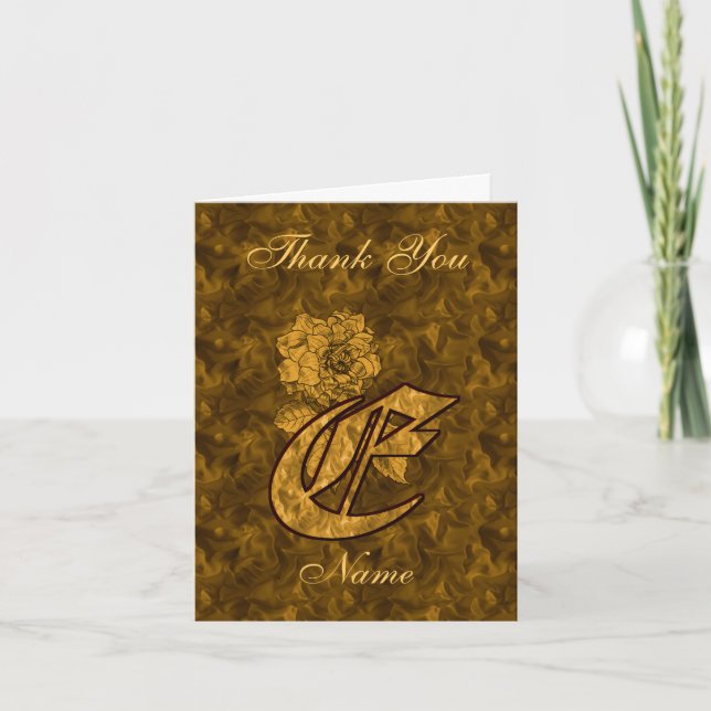 Monogram initial E guld satin pion personlig Tack Kort (Framsida)