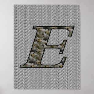 Monogram initial E Hortensia blommor Poster
