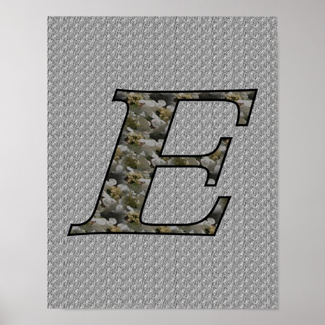 Monogram initial E Hortensia blommor Poster (Framsidan)
