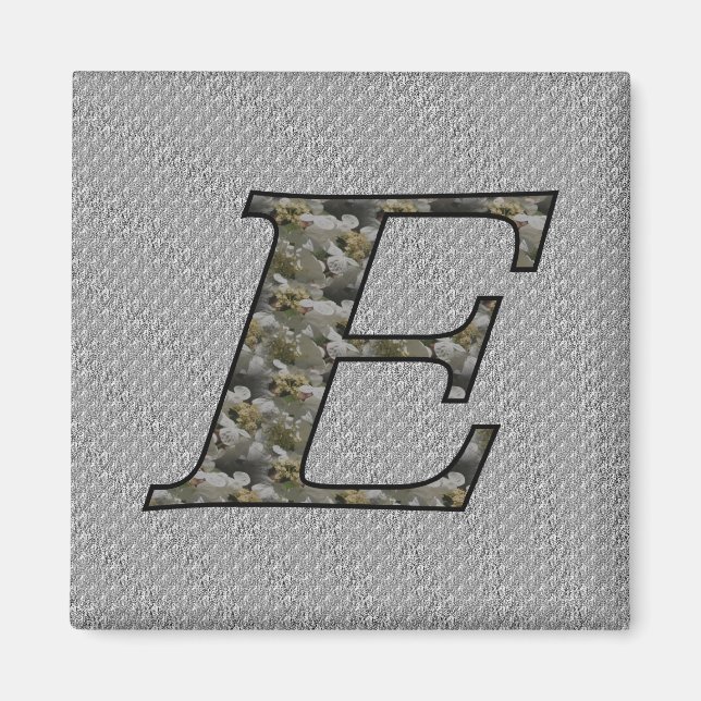 Monogram initial E Hydrangea Blommig Magnet (Framsidan)