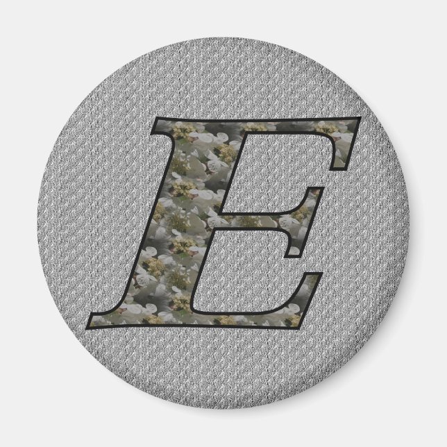 Monogram initial E Hydrangea blommor Magnet (Framsidan)