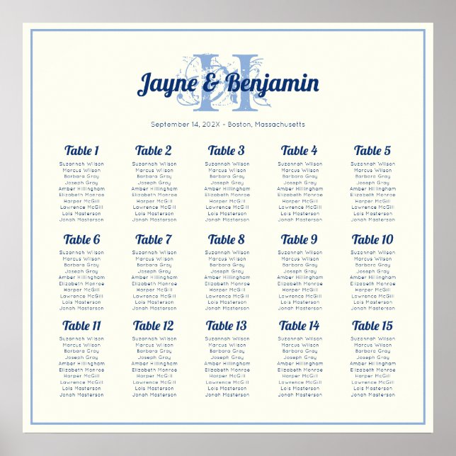 Monogram Initial Ecru Wedding Seating chart poster (Framsidan)