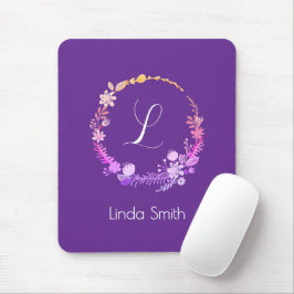 Monogram Initial Elegant Anpassat Namn Lila Blommo Musmatta