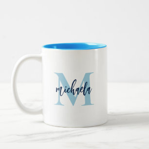 Monogram Initial Elegant Handskriven Namn Två-Tonad Mugg