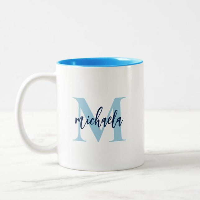 Monogram Initial Elegant Handskriven Namn Två-Tonad Mugg (Vänster)