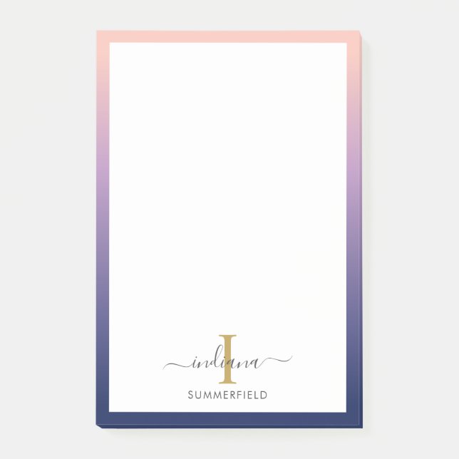 Monogram initial elegant skript lila ombré post-it block (Framsida)