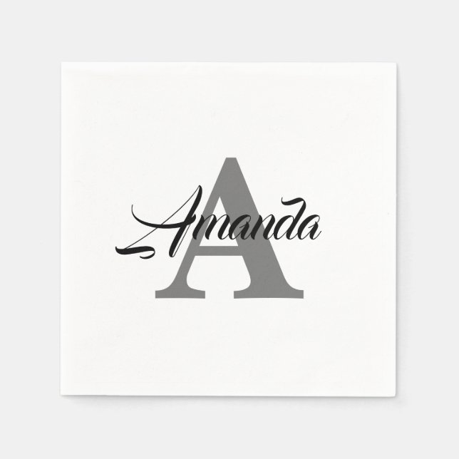 Monogram Initial Enkel Elegant Anpassat Namn Coolt Pappersservett (Framsidan)
