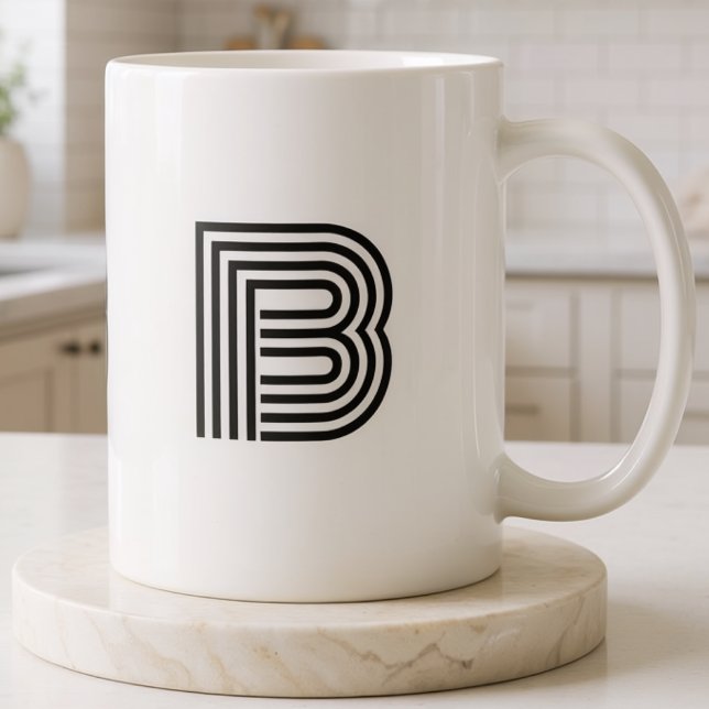 Monogram Initial Enkel Minimalistisk Modern Svart Kaffemugg (Skapare uppladdad)