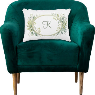 Monogram initial eukalyptus grönska prydnadskudde