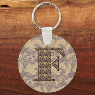 Monogram initial F Elegant Blommig Nyckelring