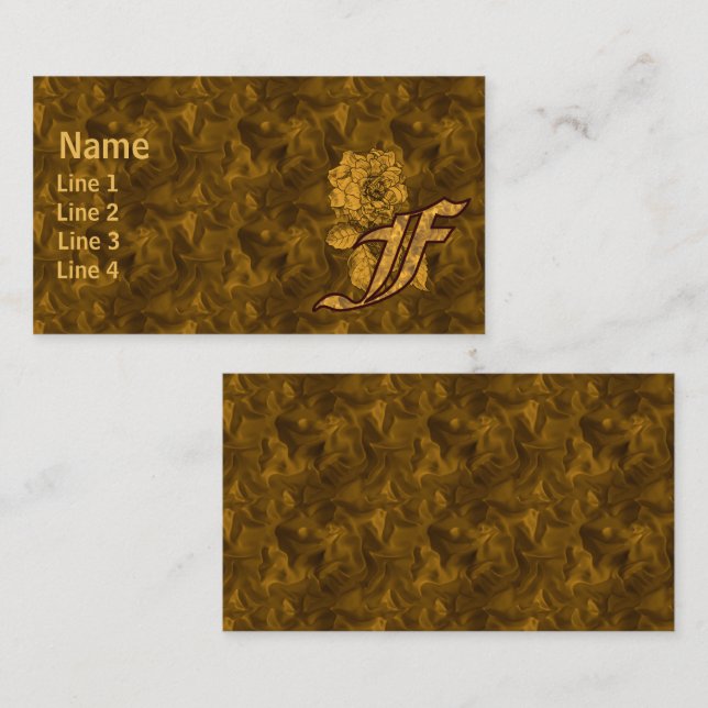 Monogram initial F Elegant Guld Peony Blomma Visitkort (Fram/baksida)