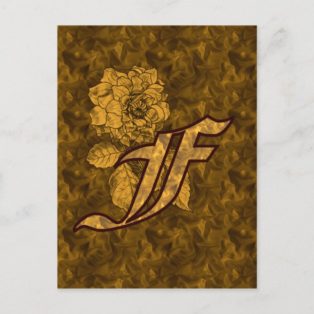Monogram initial F Elegant guld peony blomma Vykort (Framsida)