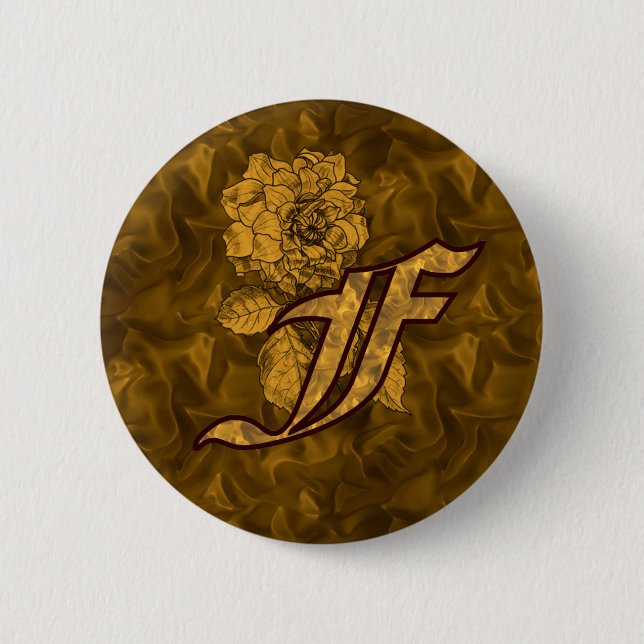 Monogram initial F Elegant guld peony  Knapp (Framsida)