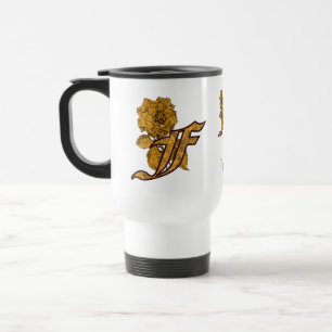 Monogram initial F Elegant guld peony Personlig Resemugg