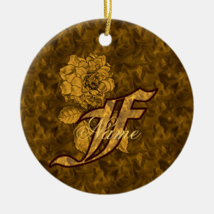 Monogram initial F Elegant guldpeony Personlig Julgransprydnad Keramik