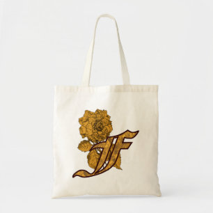 Monogram initial F Elegant guldpeonyblomma Tygkasse